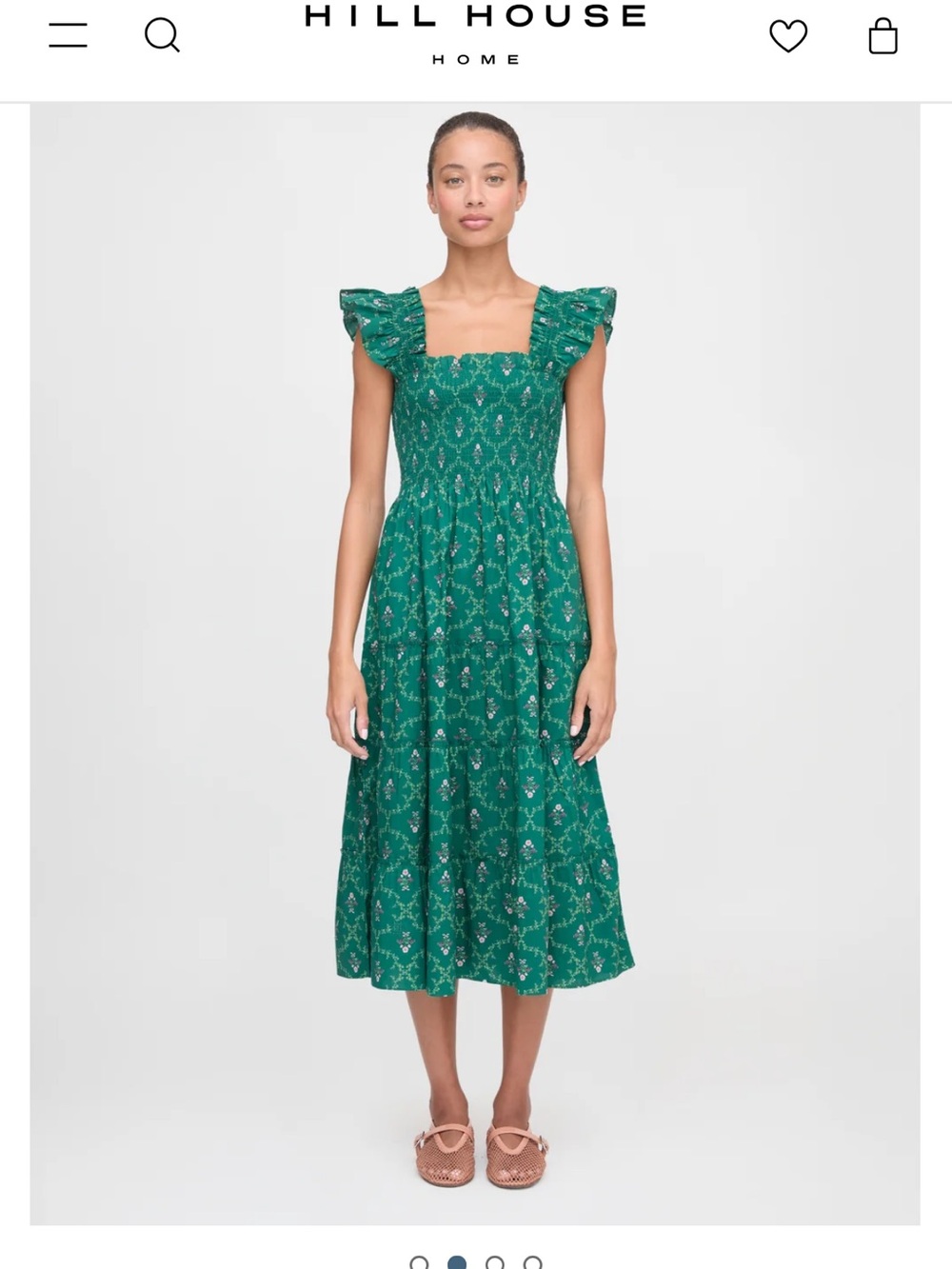 Hill House Green Floral Ruffle-Strap Maxi Dress